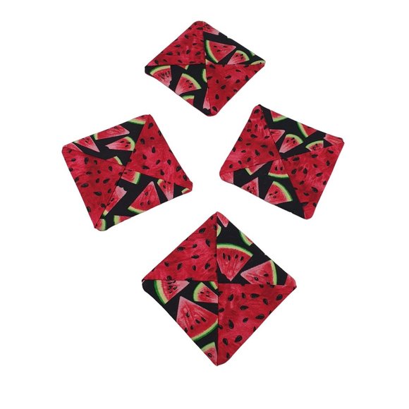 Handmade Watermelon Fabric Coasters 4.5 Inch Summer Picnic Table Protectors - Picture 3 of 5